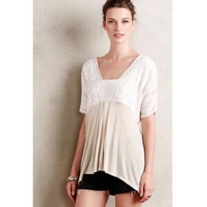 Anthropologie Cream and White Lace Paneled Blouse